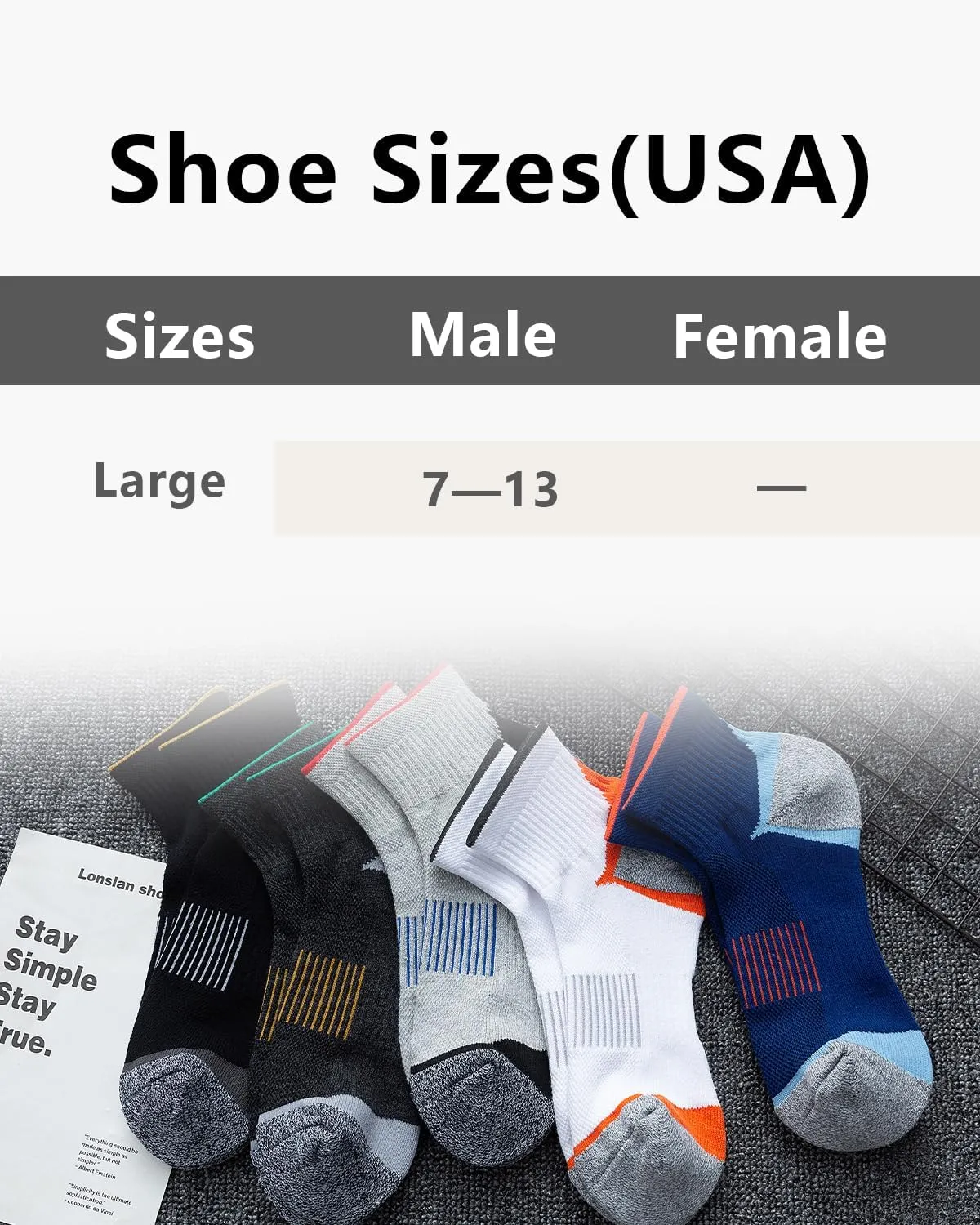 Ankle Socks Running Athletic Socks for Mens Cotton Cushioned Sport Socks 5 Pairs 7-13