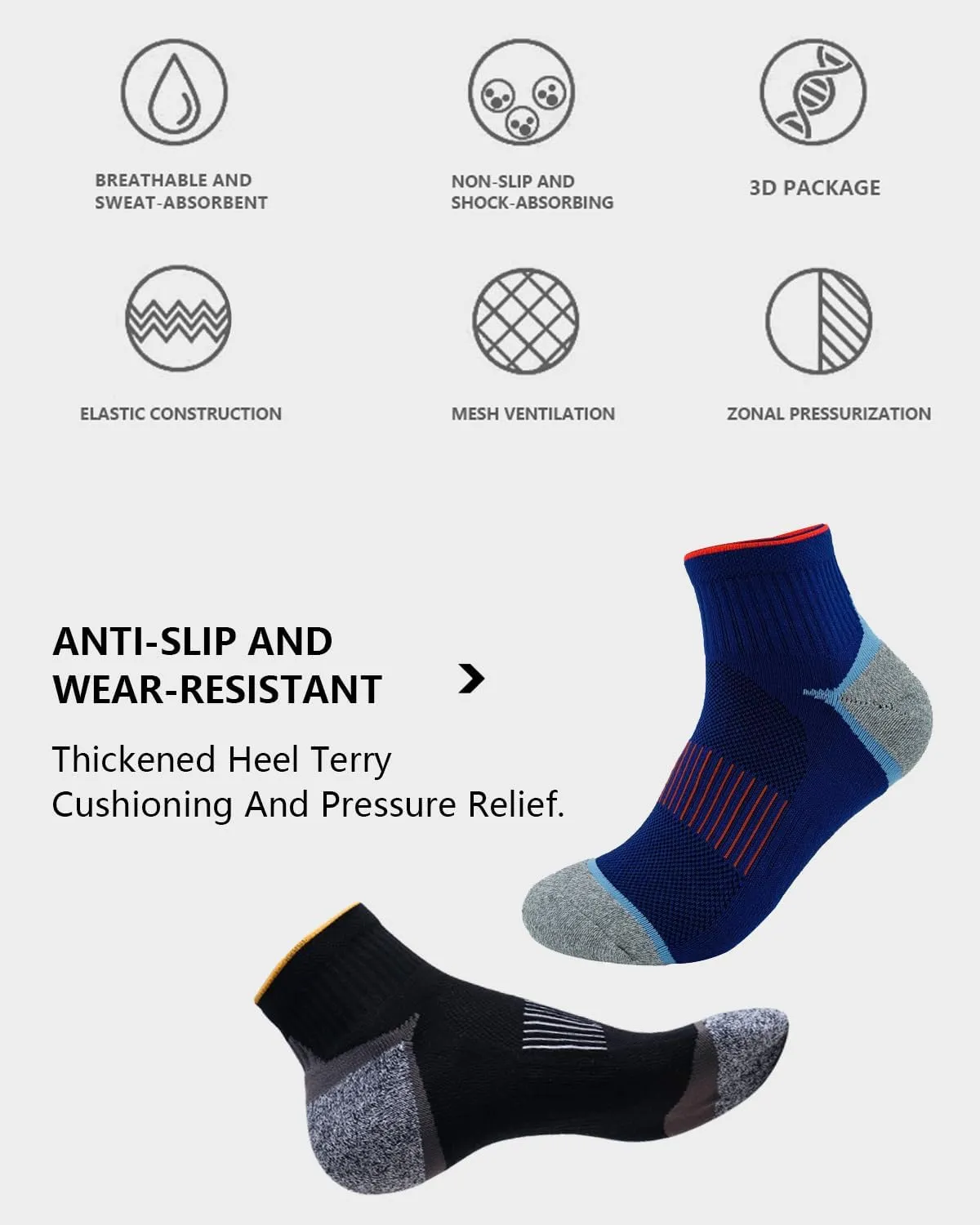 Ankle Socks Running Athletic Socks for Mens Cotton Cushioned Sport Socks 5 Pairs 7-13