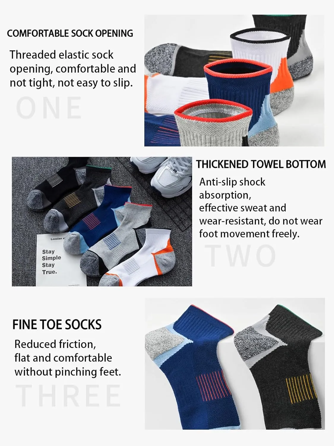 Ankle Socks Running Athletic Socks for Mens Cotton Cushioned Sport Socks 5 Pairs 7-13