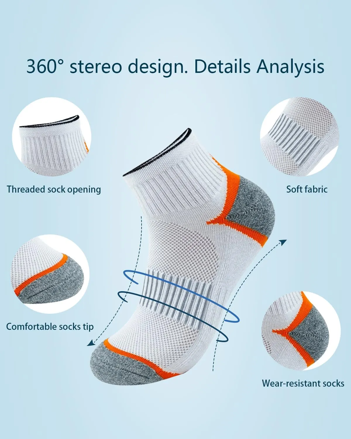 Ankle Socks Running Athletic Socks for Mens Cotton Cushioned Sport Socks 5 Pairs 7-13