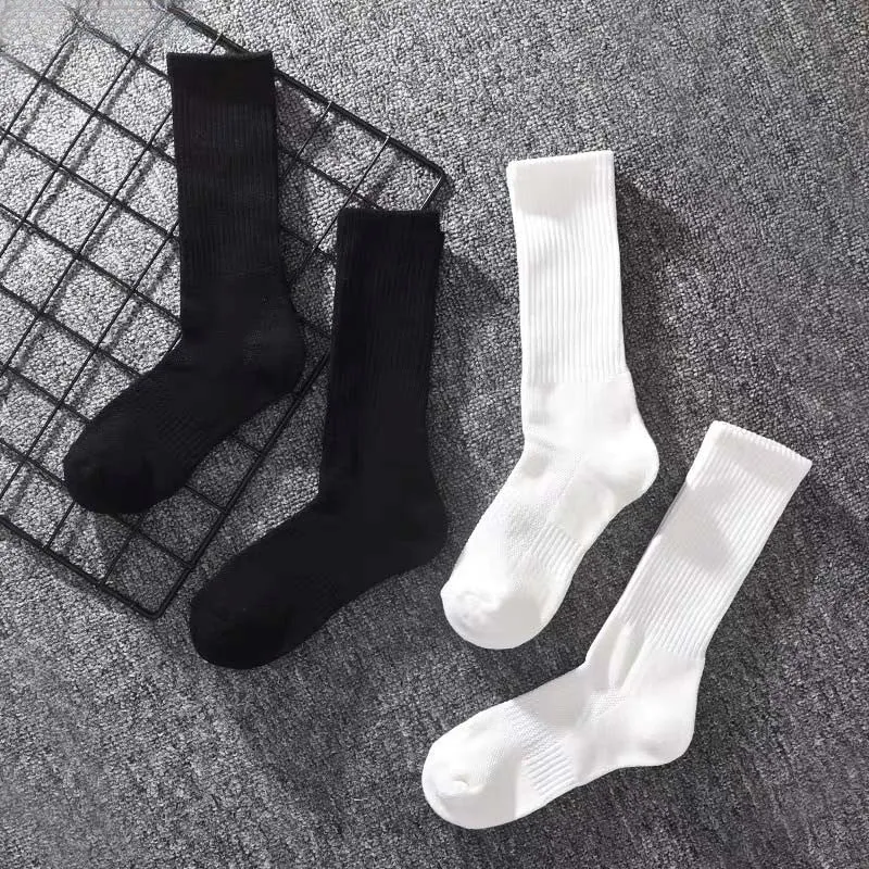 Anysox 5 Pairs Size 10-14 Fashion Socks High Quality Office Sports Business Long Socks Cotton Solid Colors Skateboard Knitted Casual  White
