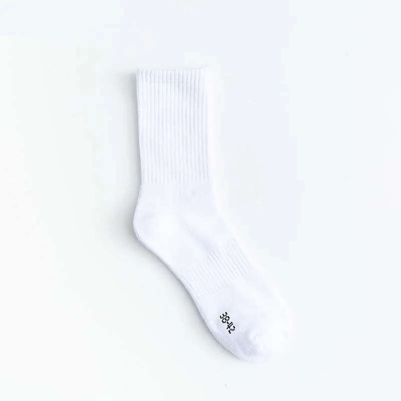 Anysox 5 Pairs Size 10-14 Fashion Socks High Quality Office Sports Business Long Socks Cotton Solid Colors Skateboard Knitted Casual  White