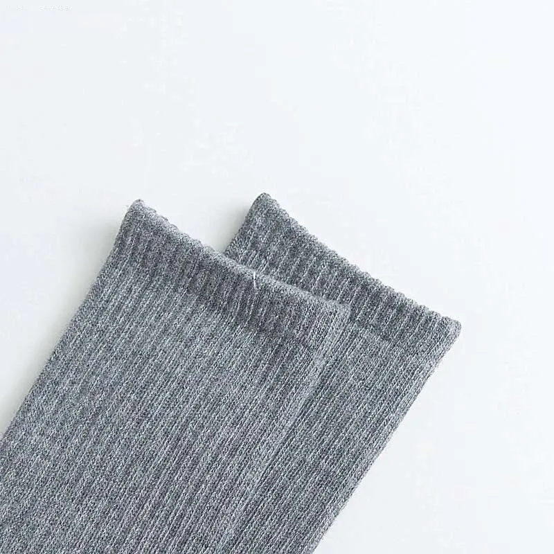 Anysox 5 Pairs Size 10-14 Fashion Socks High Quality Office Sports Business Long Socks Cotton Solid Colors Skateboard Knitted Casual  White