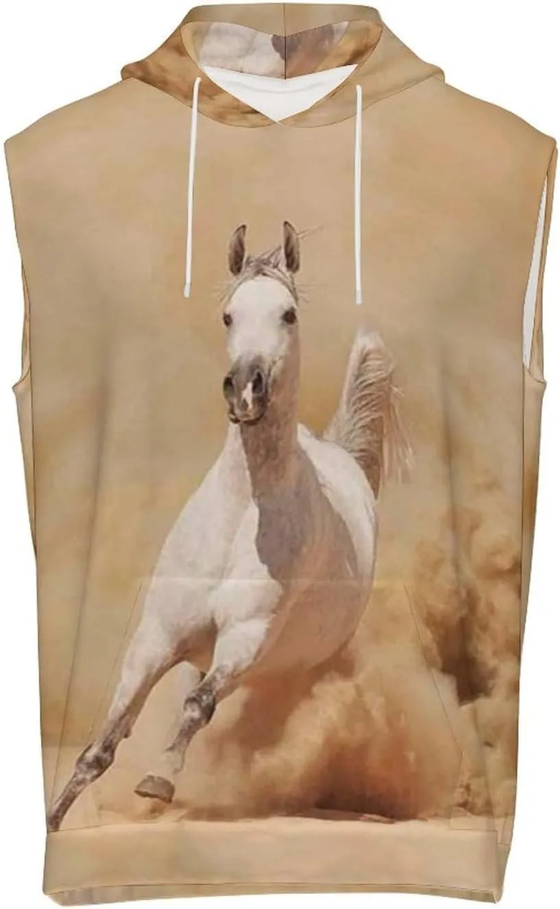 Arabian Horse Breed Running Men's Workout Tank Tops Sleeveless Running Shirts With Hoodie Workout Hooded