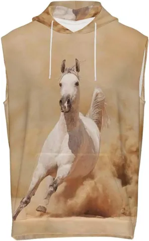 Arabian Horse Breed Running Men's Workout Tank Tops Sleeveless Running Shirts With Hoodie Workout Hooded