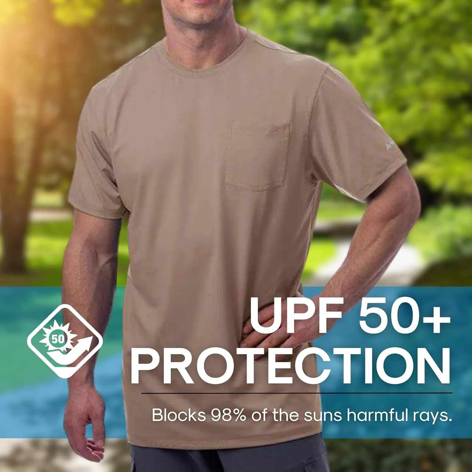 Arctic Cool Mens Crew Neck Instant Cooling Pocket Workwear Moisture Wicking Performance UPF 50  Short Sleeve Shirt