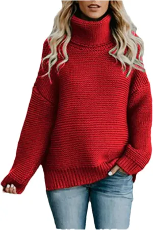 Autumn Winter Women's Casual Thick Warm Pullover Sweater Knitted Oversized Turtleneck Sweater