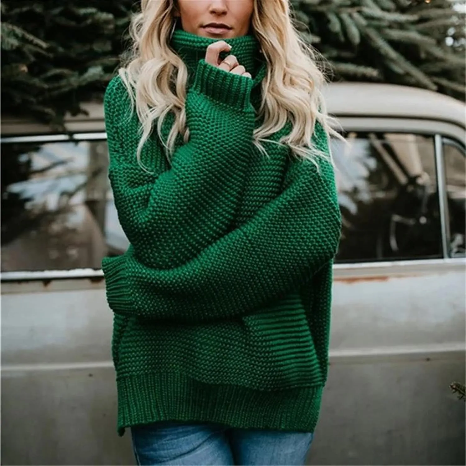 Autumn Winter Women's Casual Thick Warm Pullover Sweater Knitted Oversized Turtleneck Sweater