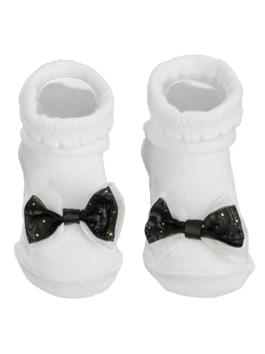 Baby Girls' White Socks Set with Black and Pink Bow Accents