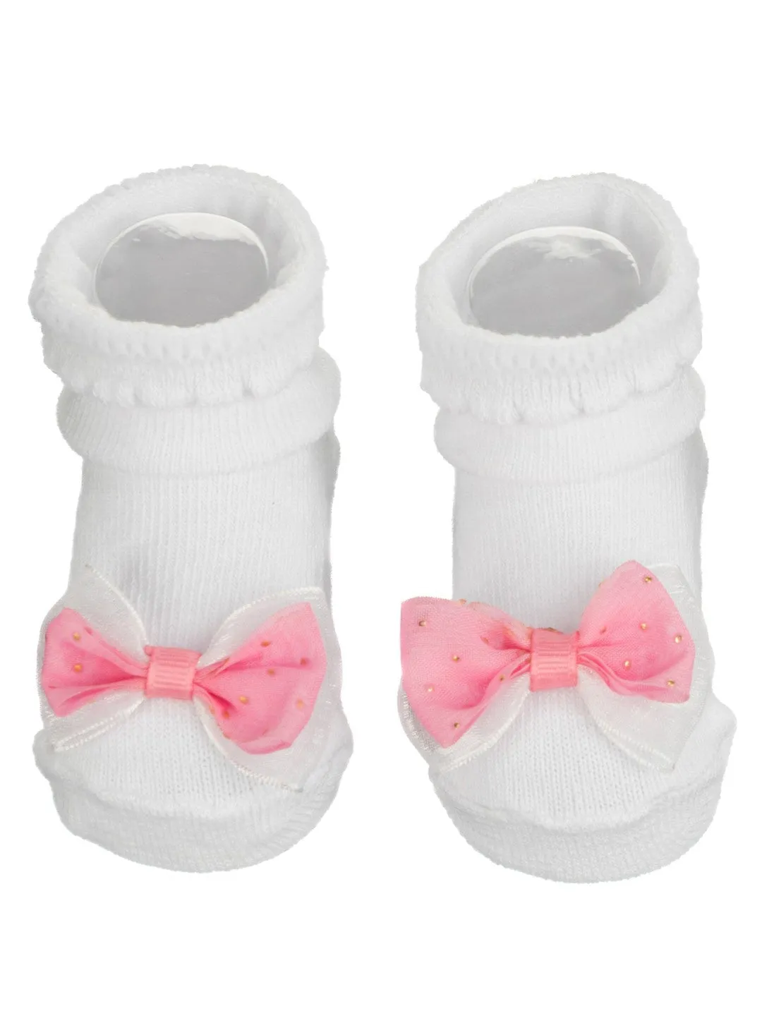 Baby Girls' White Socks Set with Black and Pink Bow Accents
