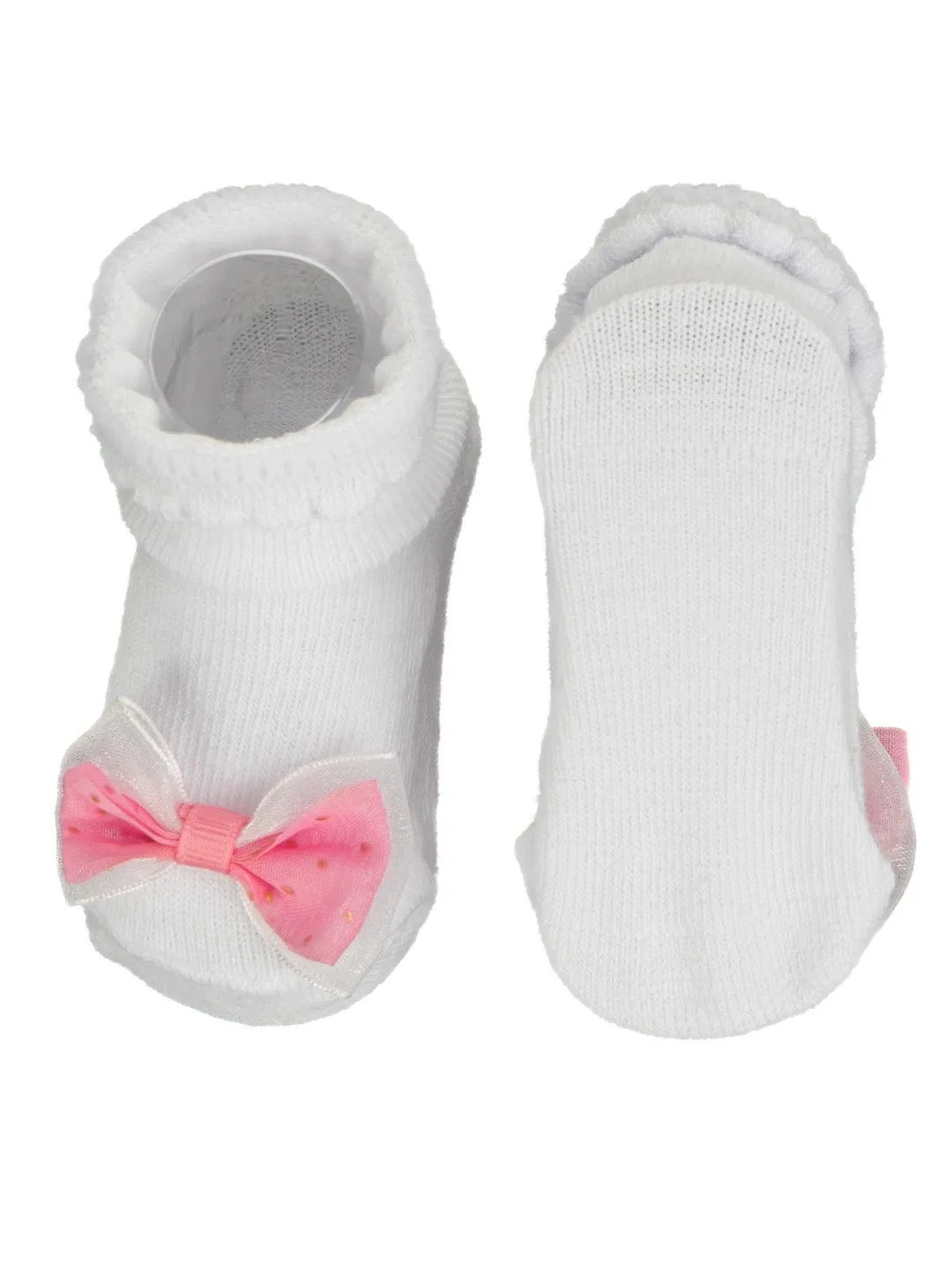 Baby Girls' White Socks Set with Black and Pink Bow Accents