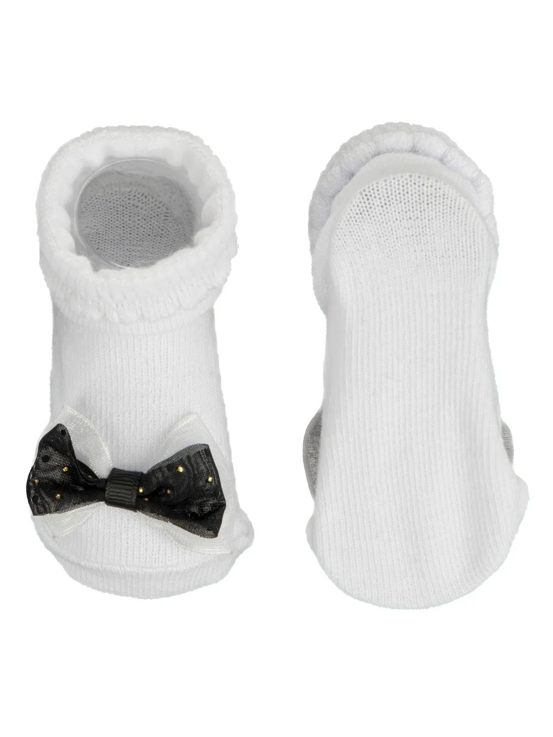 Baby Girls' White Socks Set with Black and Pink Bow Accents