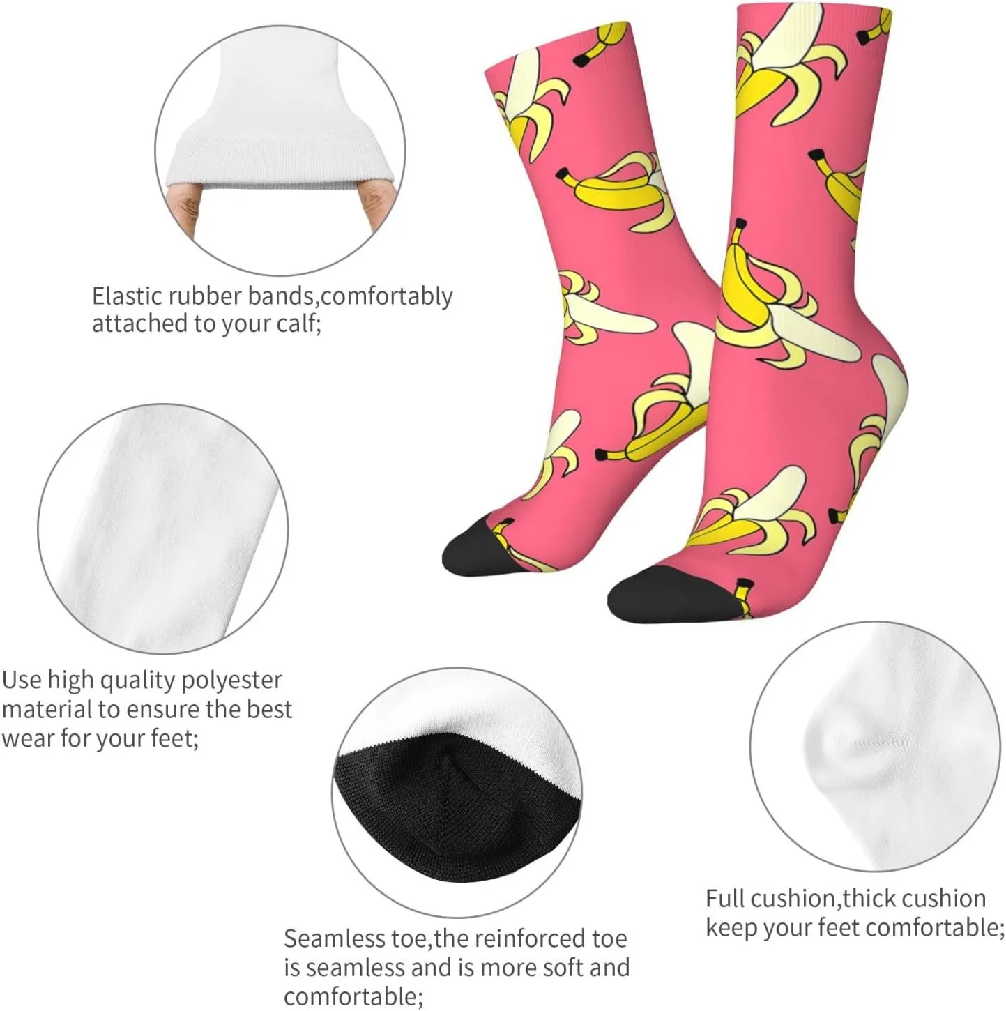 Banana Pattern Fun And Innovative Men'S And Women'S Crew - Elastic Comfortable Formal Socks, Gift Casual Socks