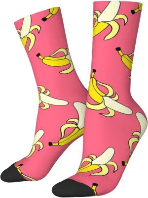 Banana Pattern Fun And Innovative Men'S And Women'S Crew - Elastic Comfortable Formal Socks, Gift Casual Socks