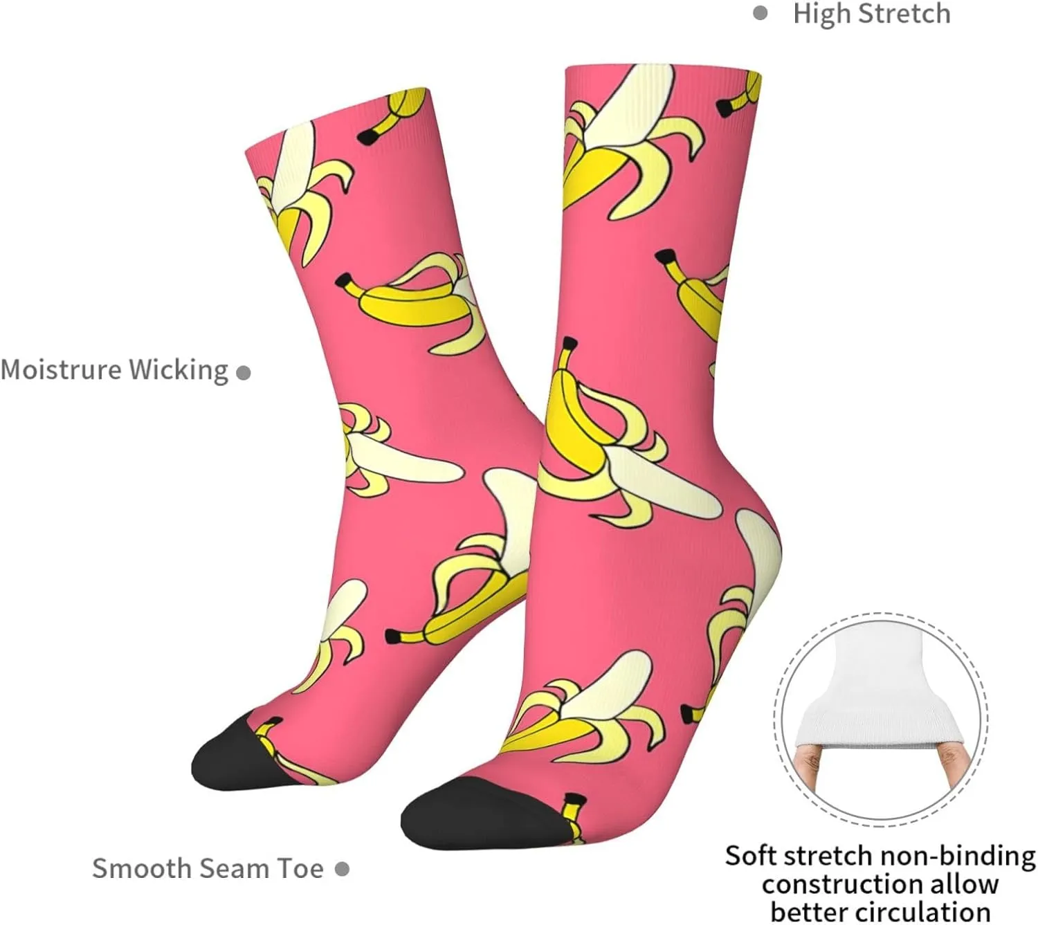 Banana Pattern Fun And Innovative Men'S And Women'S Crew - Elastic Comfortable Formal Socks, Gift Casual Socks
