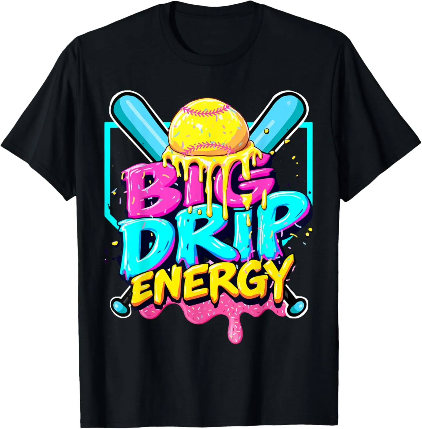 Baseball Big Drip Energy Boys Ice Cream Dripping Baseball T-Shirt