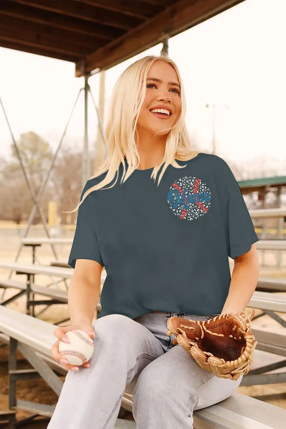 Baseball Mom Shirt Baseball Oversized Tshirt Women Baseball Game Day Season Vacation Short Sleeves Tops