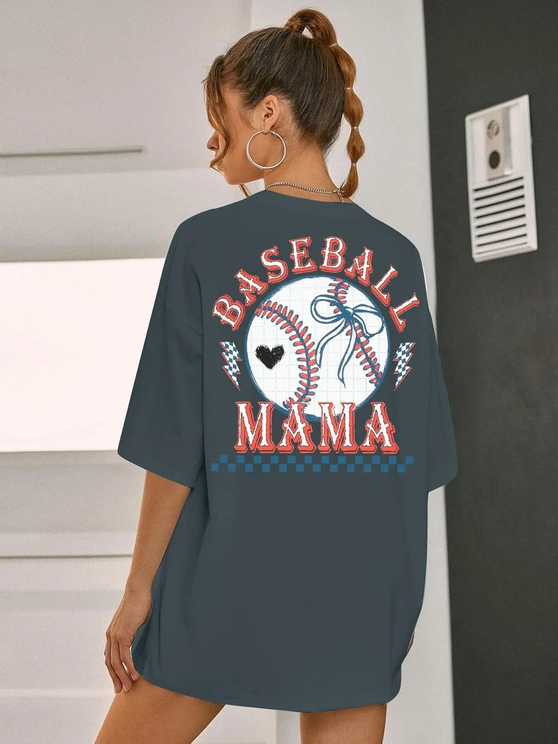 Baseball Mom Shirt Baseball Oversized Tshirt Women Baseball Game Day Season Vacation Short Sleeves Tops