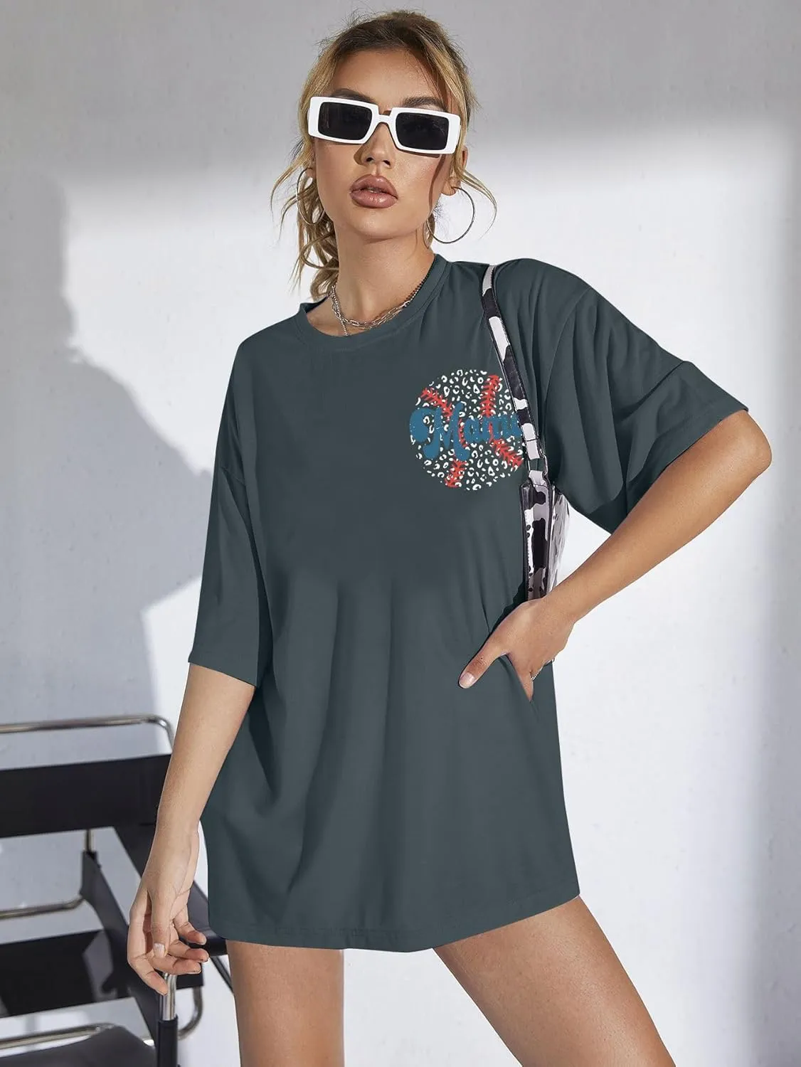 Baseball Mom Shirt Baseball Oversized Tshirt Women Baseball Game Day Season Vacation Short Sleeves Tops