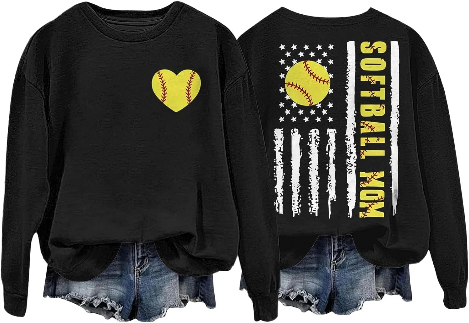 Baseball Mom Shirt Womens Long Sleeve Graphic Plus Size Softball Hoodies Heart Printed Casual Pullover Tops