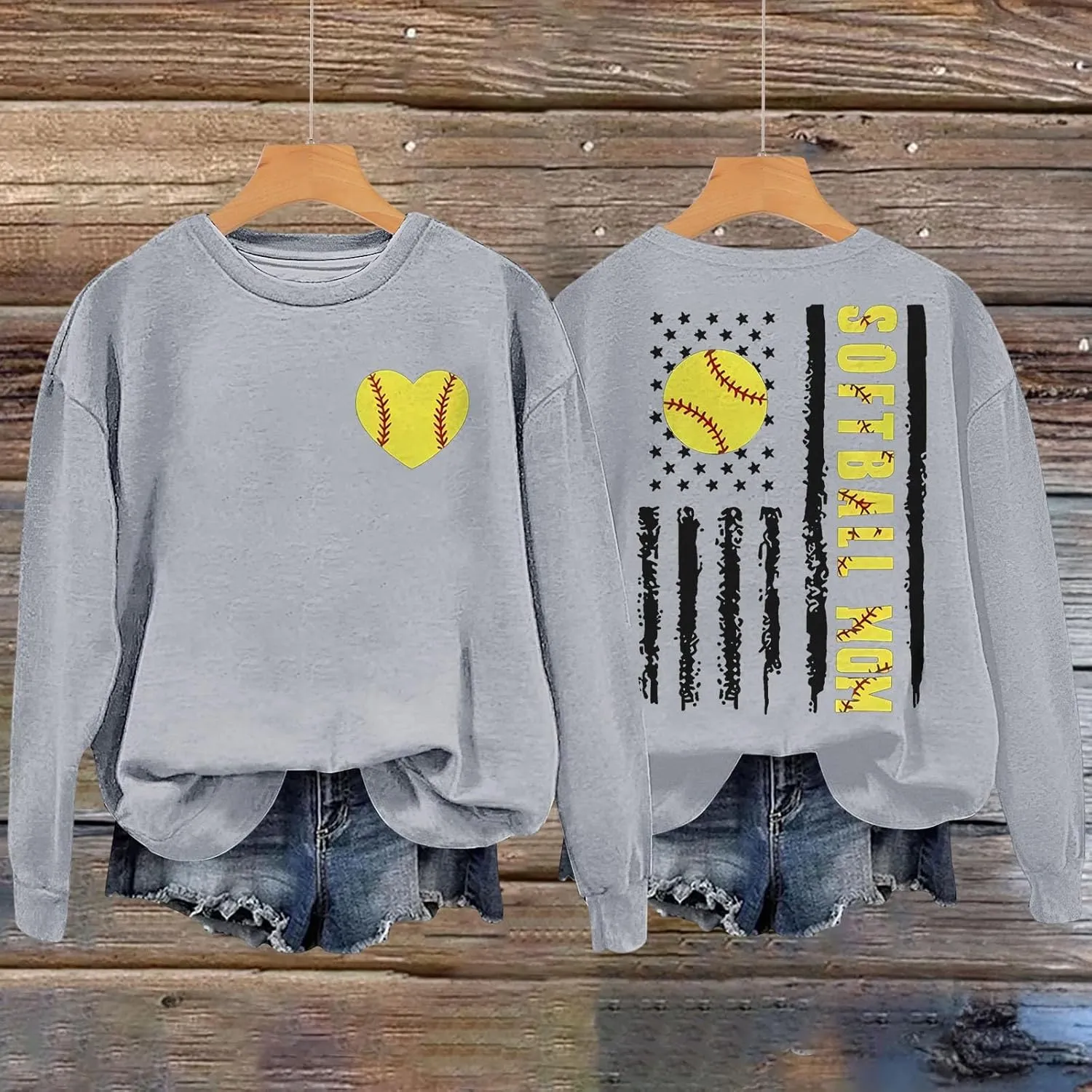 Baseball Mom Shirt Womens Long Sleeve Graphic Plus Size Softball Hoodies Heart Printed Casual Pullover Tops