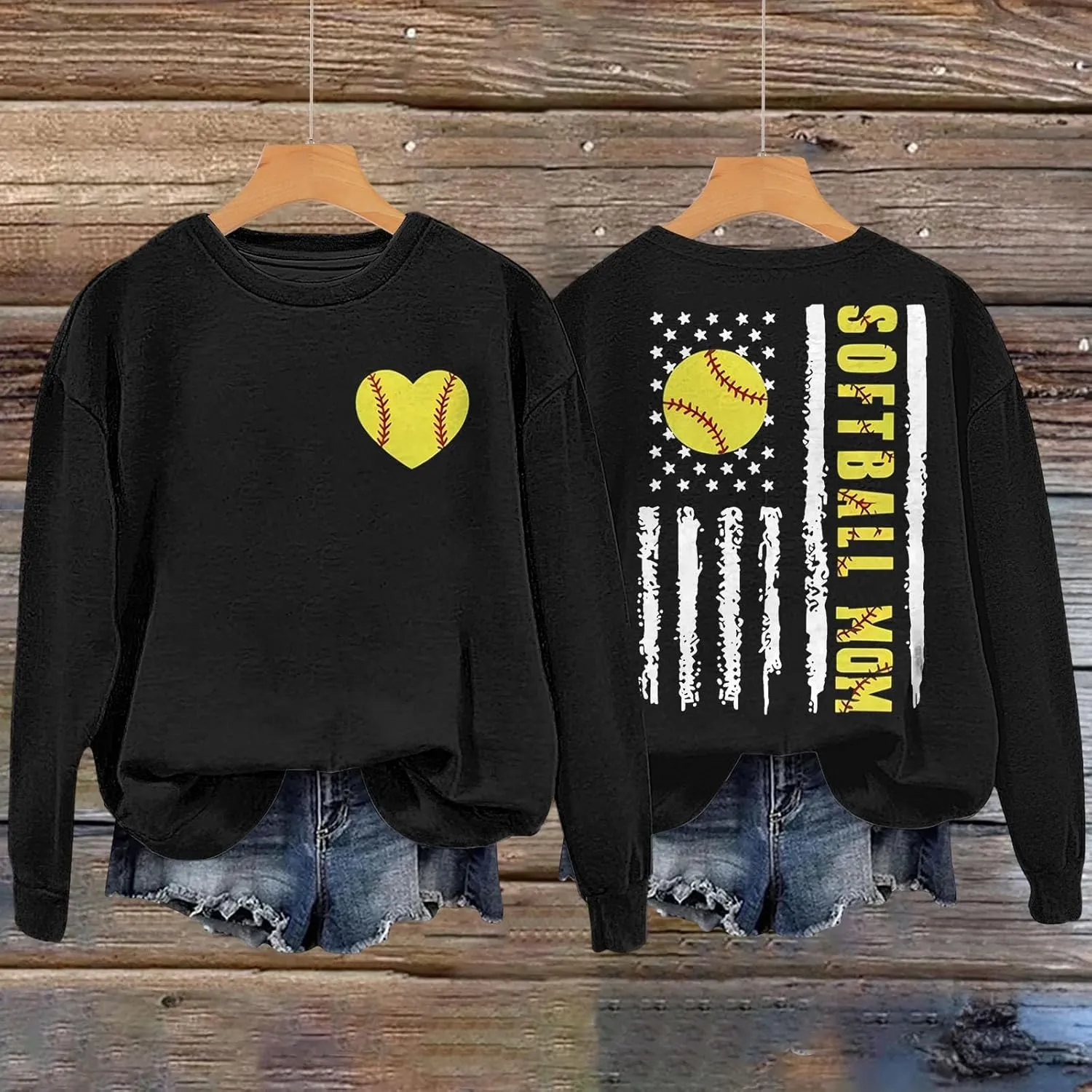 Baseball Mom Shirt Womens Long Sleeve Graphic Plus Size Softball Hoodies Heart Printed Casual Pullover Tops