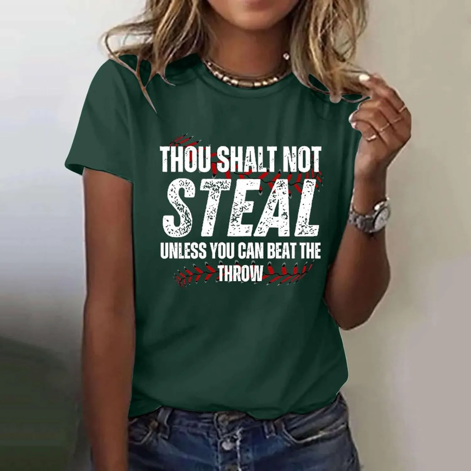 Baseball Shirt Women Thou Shall Not Steal Unless You Can Beat The Throw Tee Letter Shirts Short Sleeve T Shirt