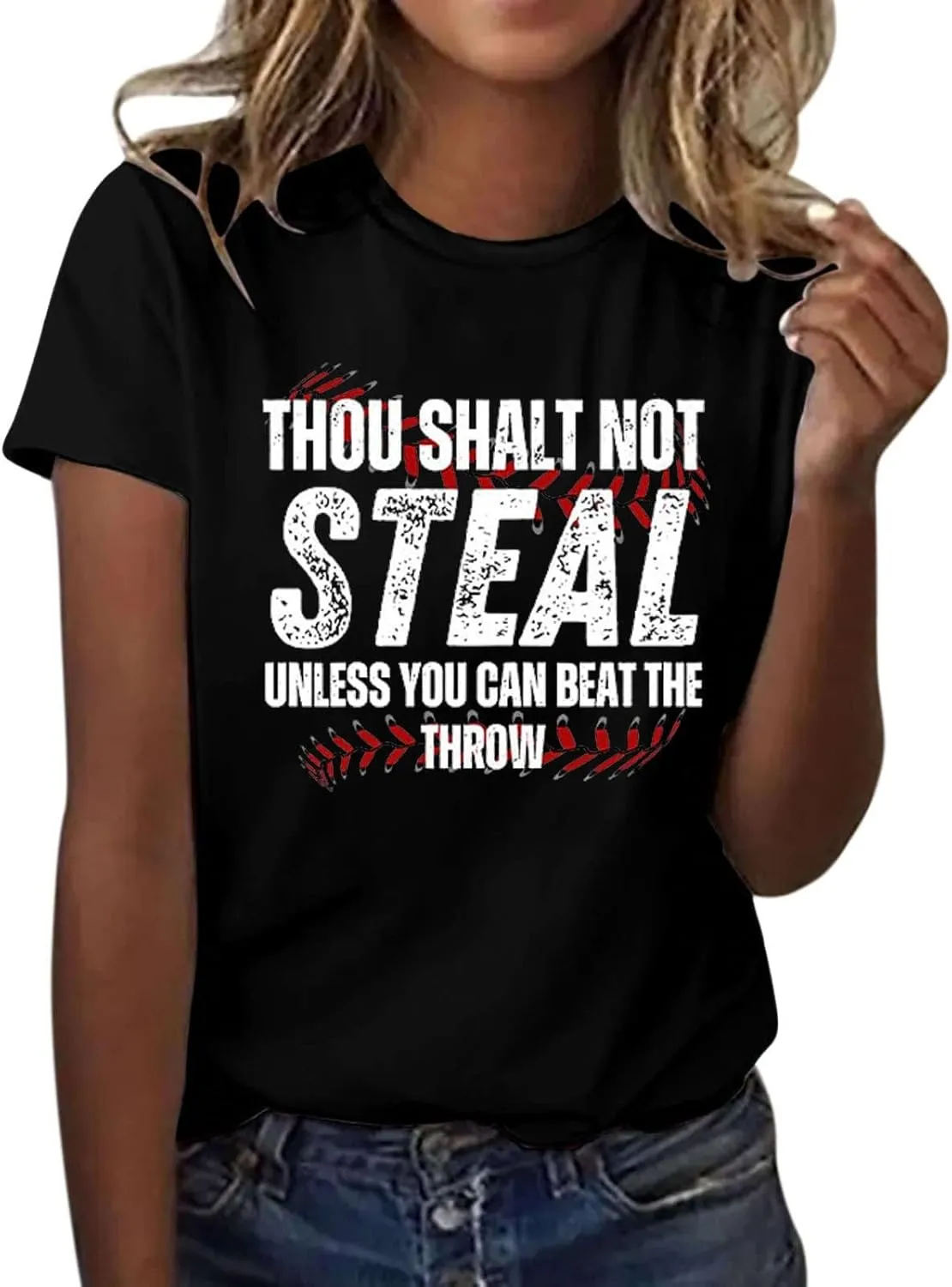 Baseball Shirt Women Thou Shall Not Steal Unless You Can Beat The Throw Tee Letter Shirts Short Sleeve T Shirt