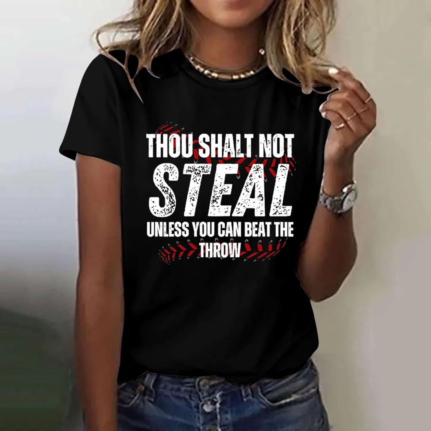 Baseball Shirt Women Thou Shall Not Steal Unless You Can Beat The Throw Tee Letter Shirts Short Sleeve T Shirt