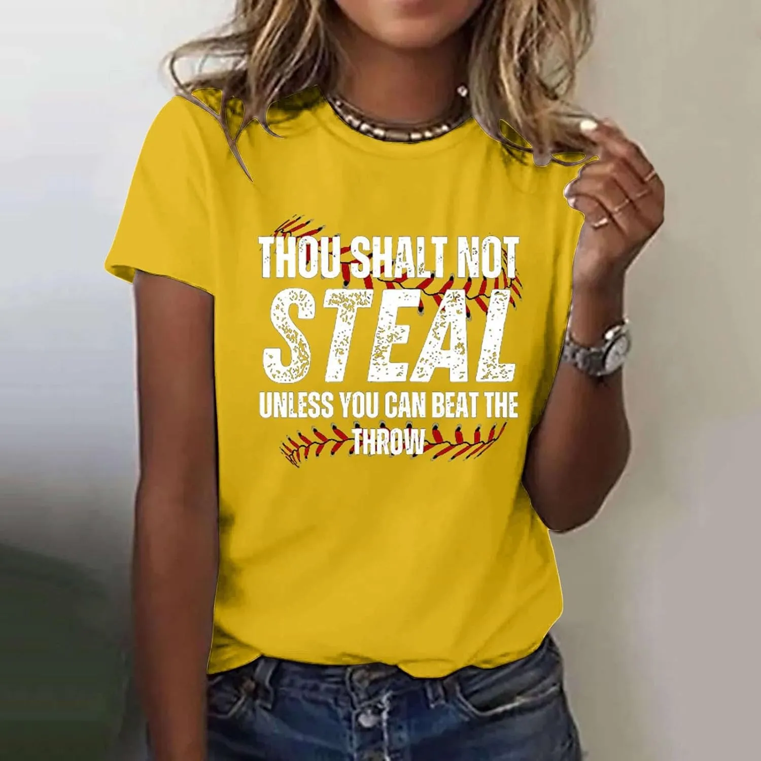 Baseball Shirt Women Thou Shall Not Steal Unless You Can Beat The Throw Tee Letter Shirts Short Sleeve T Shirt