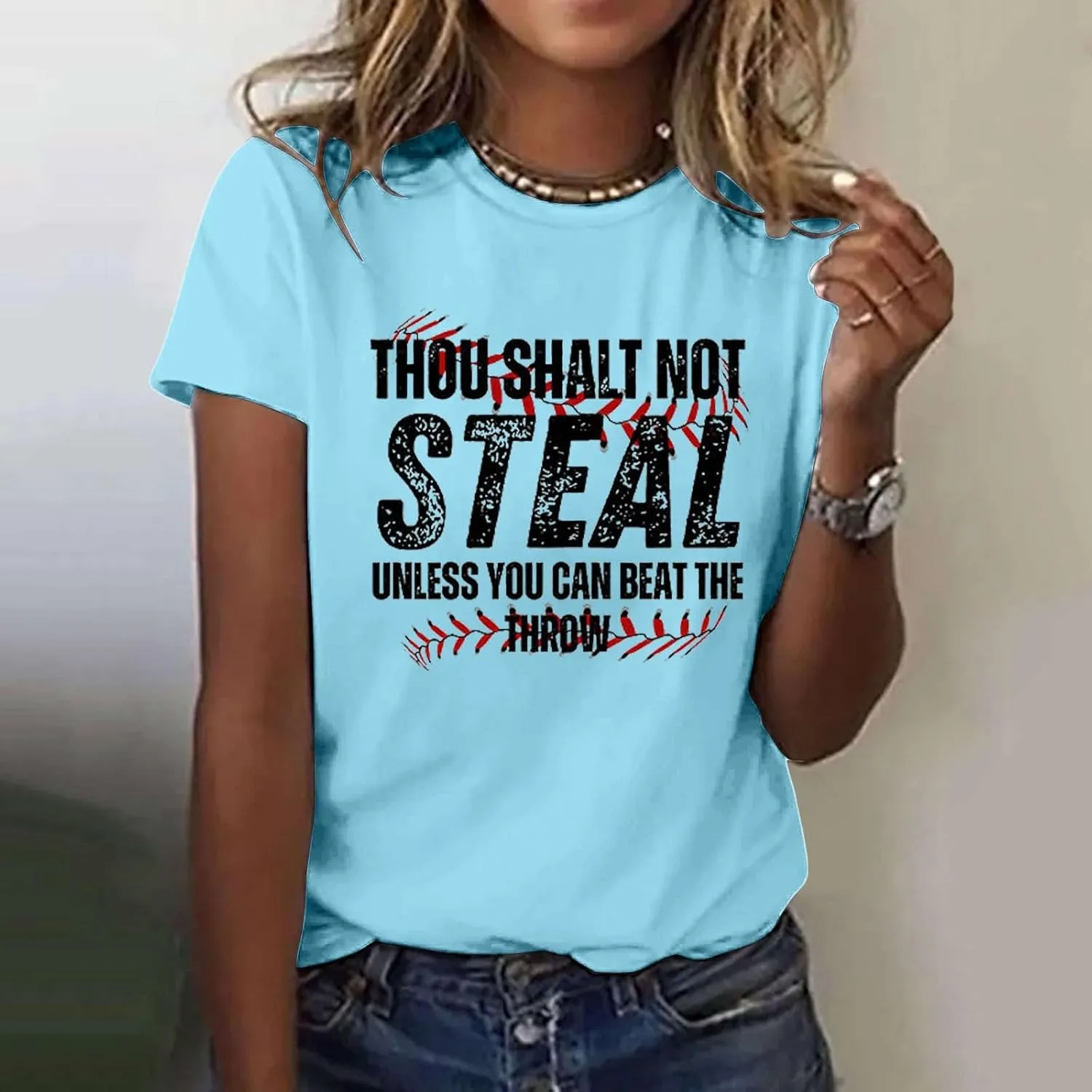 Baseball Shirt Women Thou Shall Not Steal Unless You Can Beat The Throw Tee Letter Shirts Short Sleeve T Shirt