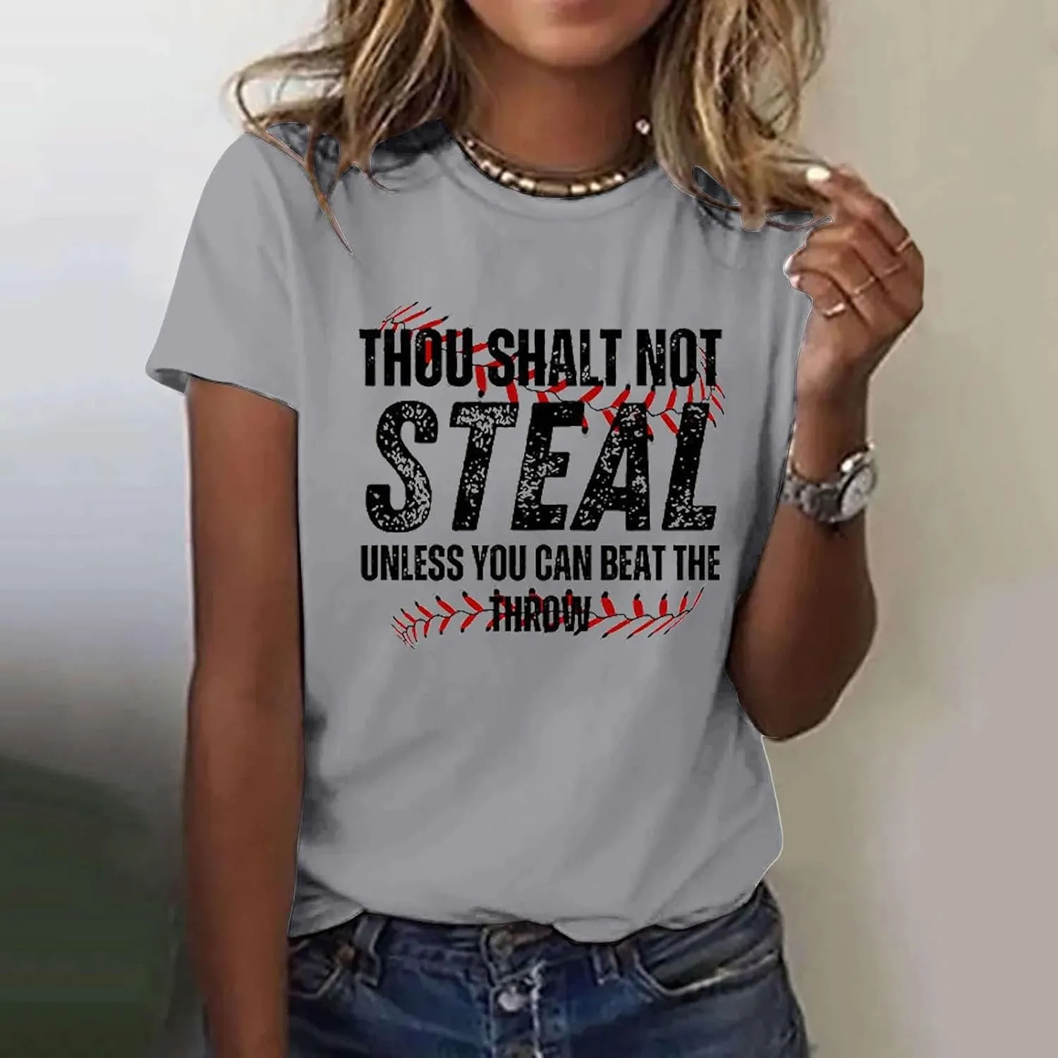 Baseball Shirt Women Thou Shall Not Steal Unless You Can Beat The Throw Tee Letter Shirts Short Sleeve T Shirt