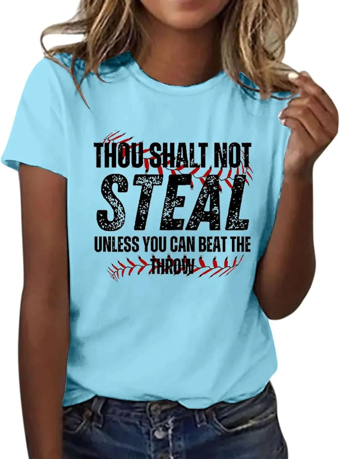 Baseball Shirt Women Thou Shall Not Steal Unless You Can Beat The Throw Tee Letter Shirts Short Sleeve T Shirt
