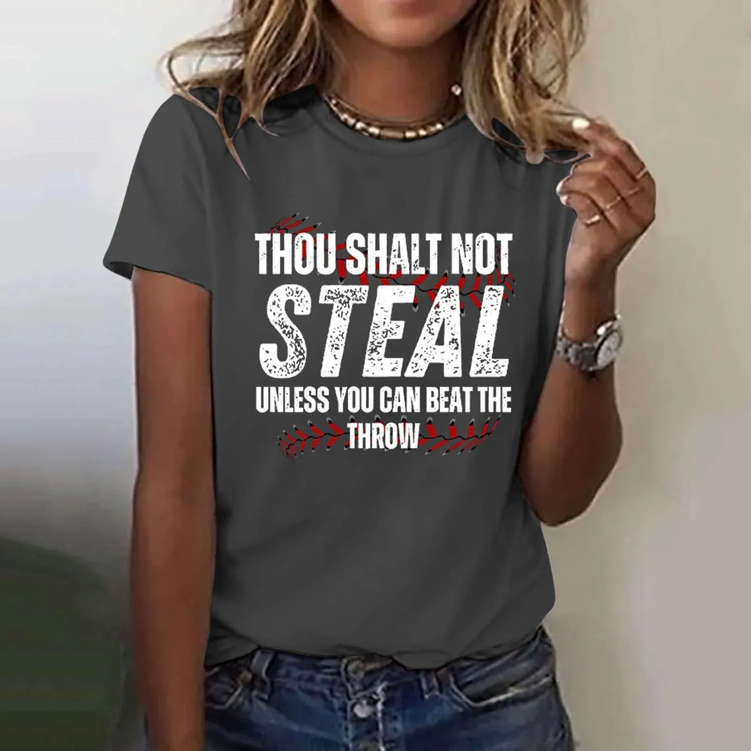Baseball Shirt Women Thou Shall Not Steal Unless You Can Beat The Throw Tee Letter Shirts Short Sleeve T Shirt