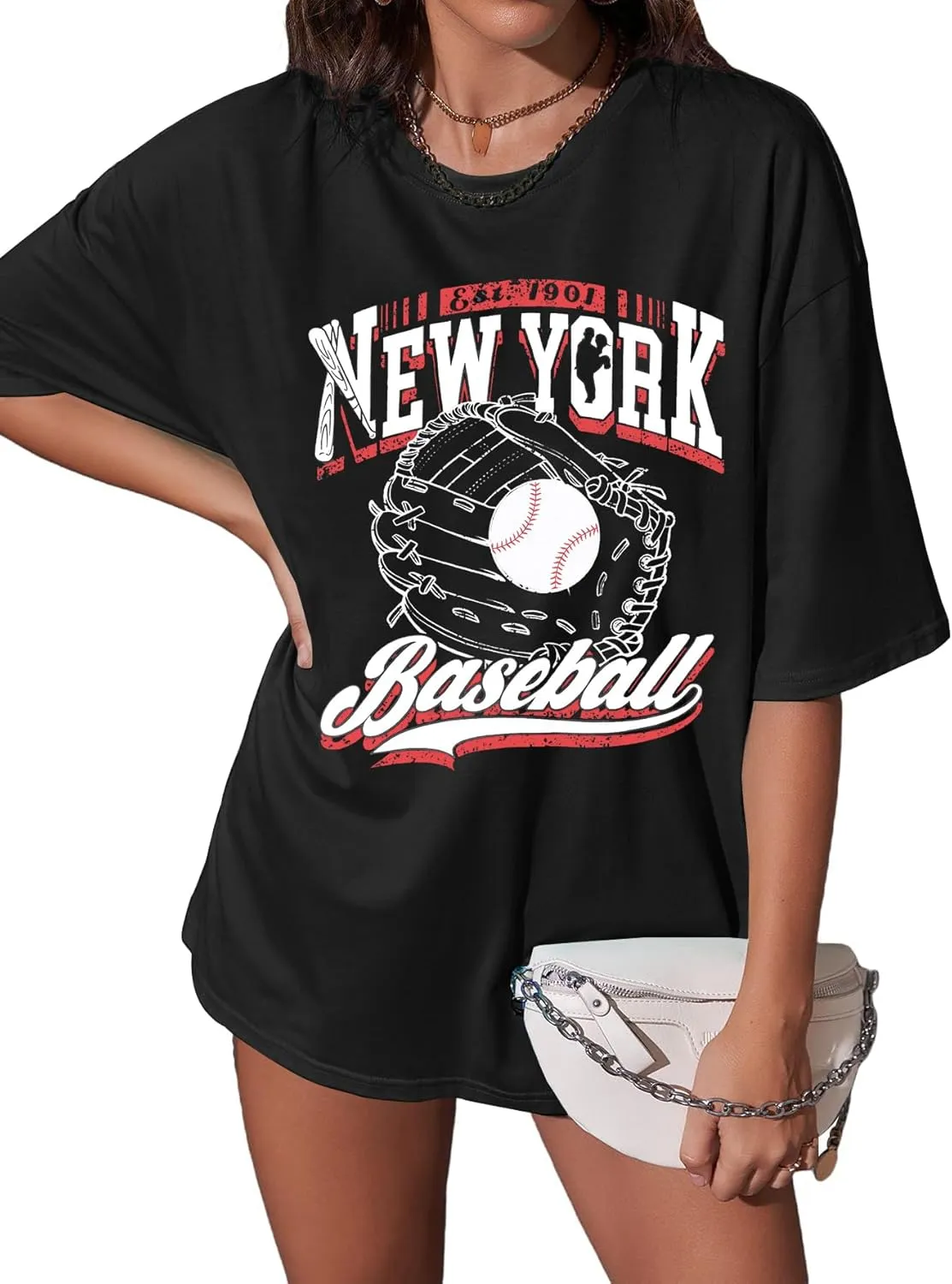 Baseball Shirts New York Baseball Shirt Women Oversized Baseball Mom Shirt Oversized Short Sleeve Tops