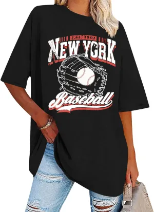 Baseball Shirts New York Baseball Shirt Women Oversized Baseball Mom Shirt Oversized Short Sleeve Tops