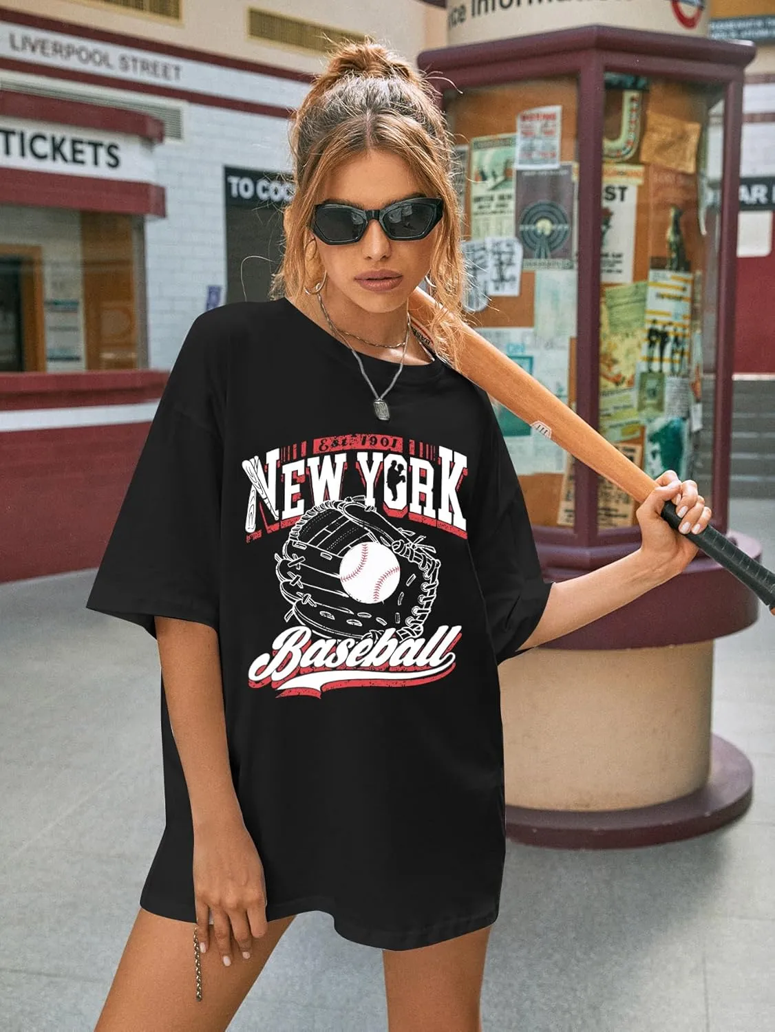 Baseball Shirts New York Baseball Shirt Women Oversized Baseball Mom Shirt Oversized Short Sleeve Tops