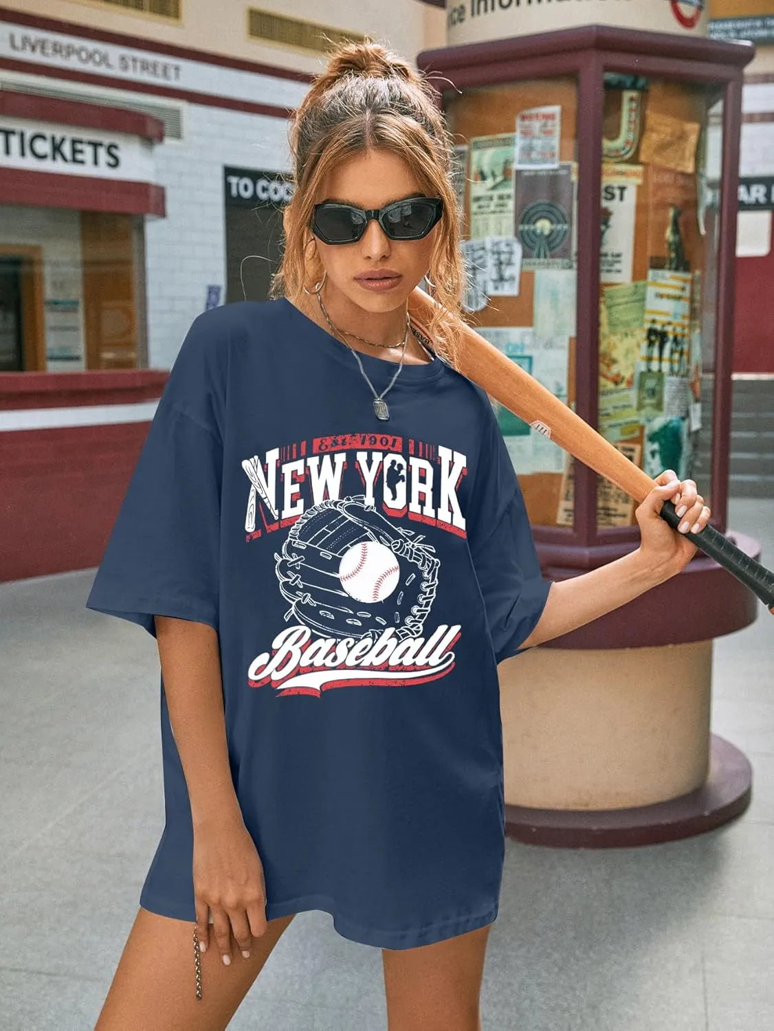 Baseball Shirts New York Baseball Shirt Women Oversized Baseball Mom Shirt Oversized Short Sleeve Tops