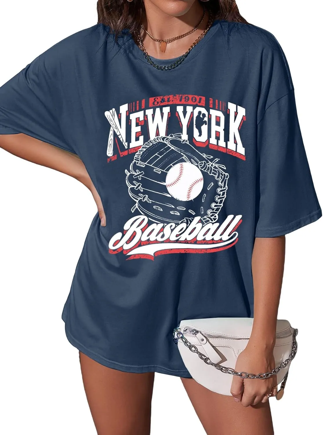 Baseball Shirts New York Baseball Shirt Women Oversized Baseball Mom Shirt Oversized Short Sleeve Tops