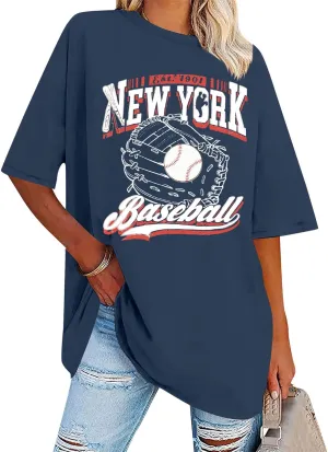 Baseball Shirts New York Baseball Shirt Women Oversized Baseball Mom Shirt Oversized Short Sleeve Tops
