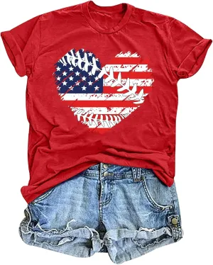 Baseball T Shirts for Women Baseball Mom Shirt Tee Funny Baseball Heart Graphic Casual Baseball Lover Gifts