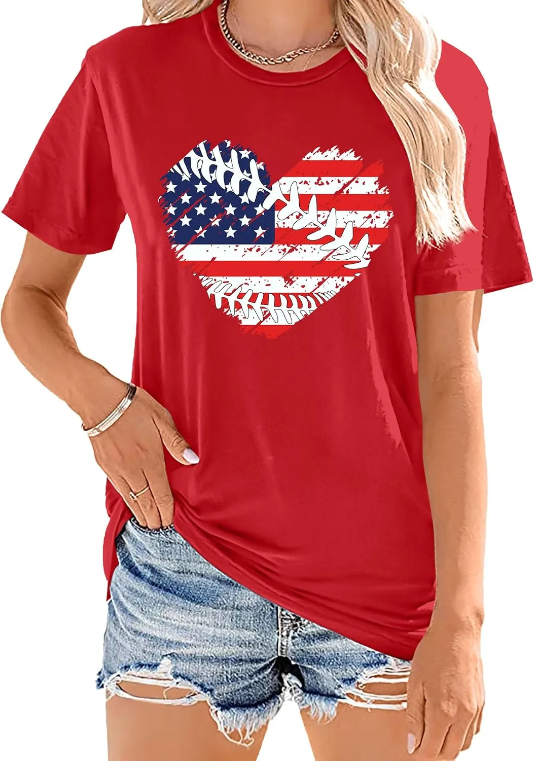 Baseball T Shirts for Women Baseball Mom Shirt Tee Funny Baseball Heart Graphic Casual Baseball Lover Gifts