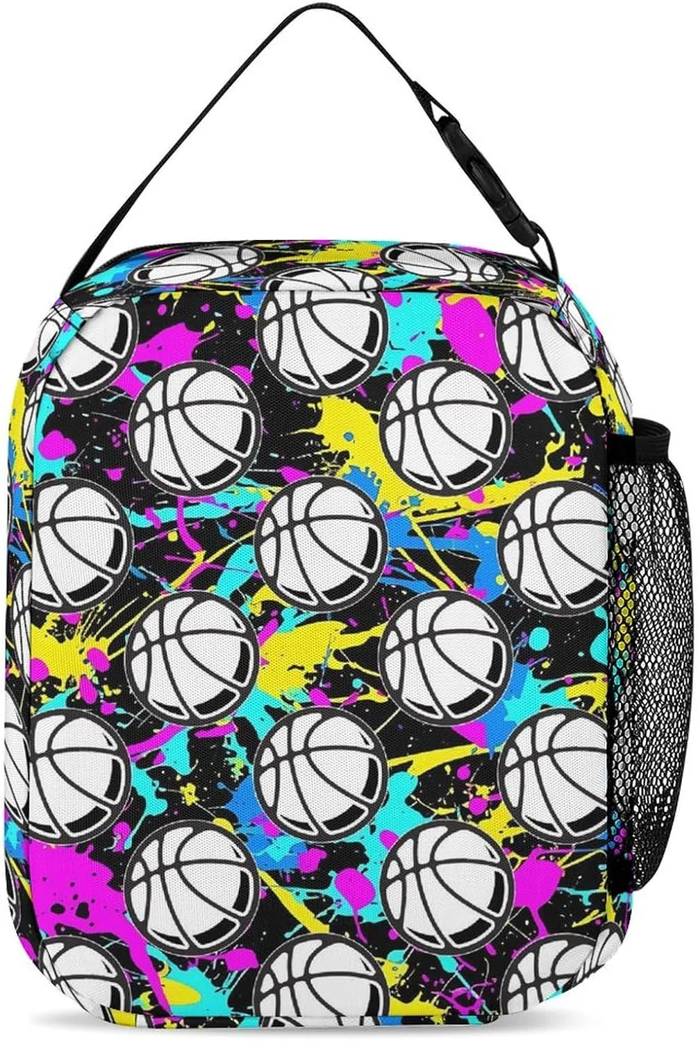 Basketball Backpack with Lunch Box & Pencil Case, 16 Inch Cool Basketball Themed Bookbag, Adjustable Durable Lightweight Large Capacity, Colorful Basketball Backpack Set for Kids Girls Boys School