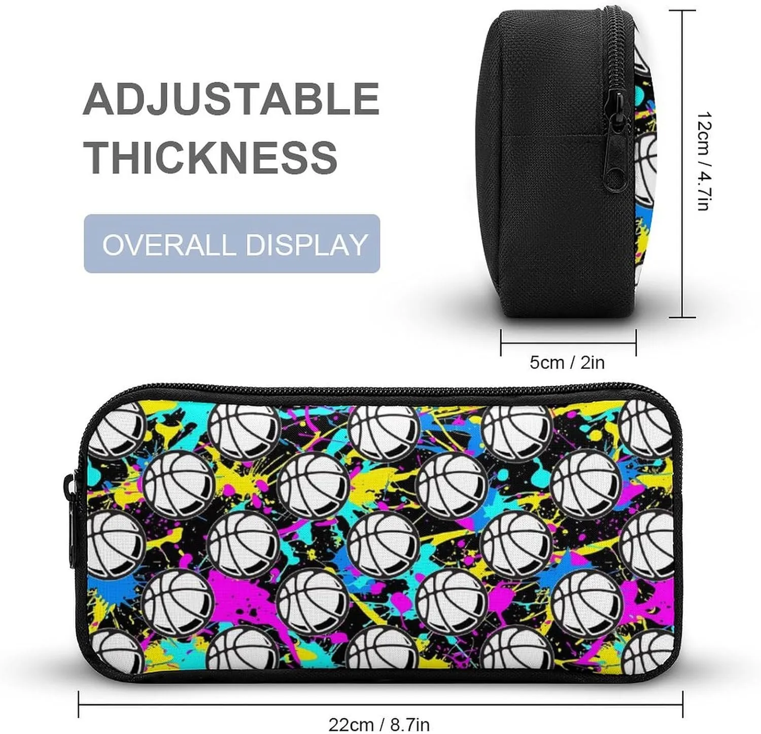 Basketball Backpack with Lunch Box & Pencil Case, 16 Inch Cool Basketball Themed Bookbag, Adjustable Durable Lightweight Large Capacity, Colorful Basketball Backpack Set for Kids Girls Boys School