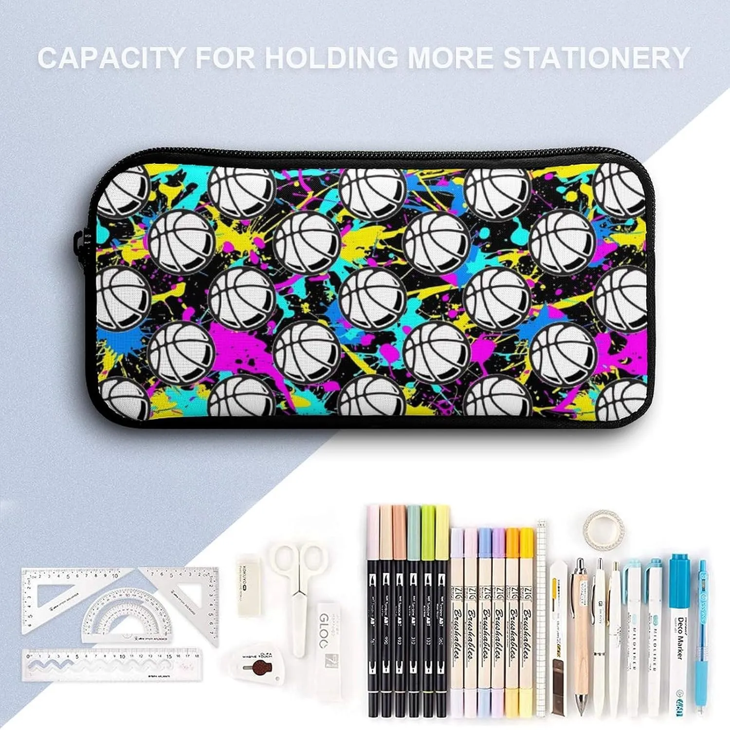 Basketball Backpack with Lunch Box & Pencil Case, 16 Inch Cool Basketball Themed Bookbag, Adjustable Durable Lightweight Large Capacity, Colorful Basketball Backpack Set for Kids Girls Boys School