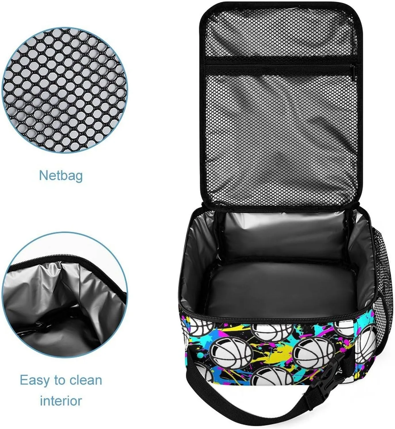 Basketball Backpack with Lunch Box & Pencil Case, 16 Inch Cool Basketball Themed Bookbag, Adjustable Durable Lightweight Large Capacity, Colorful Basketball Backpack Set for Kids Girls Boys School
