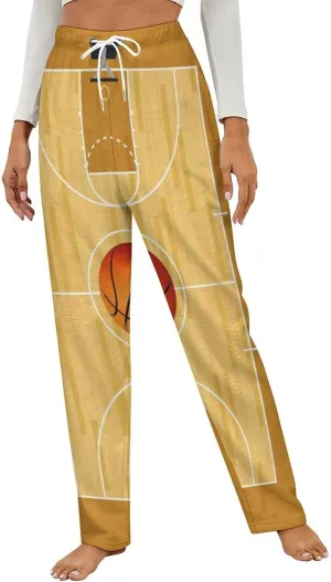 Basketball Court with Basketball Women's Flannel Pajama Pants Fleece Lounge Sleep Bottoms PJ