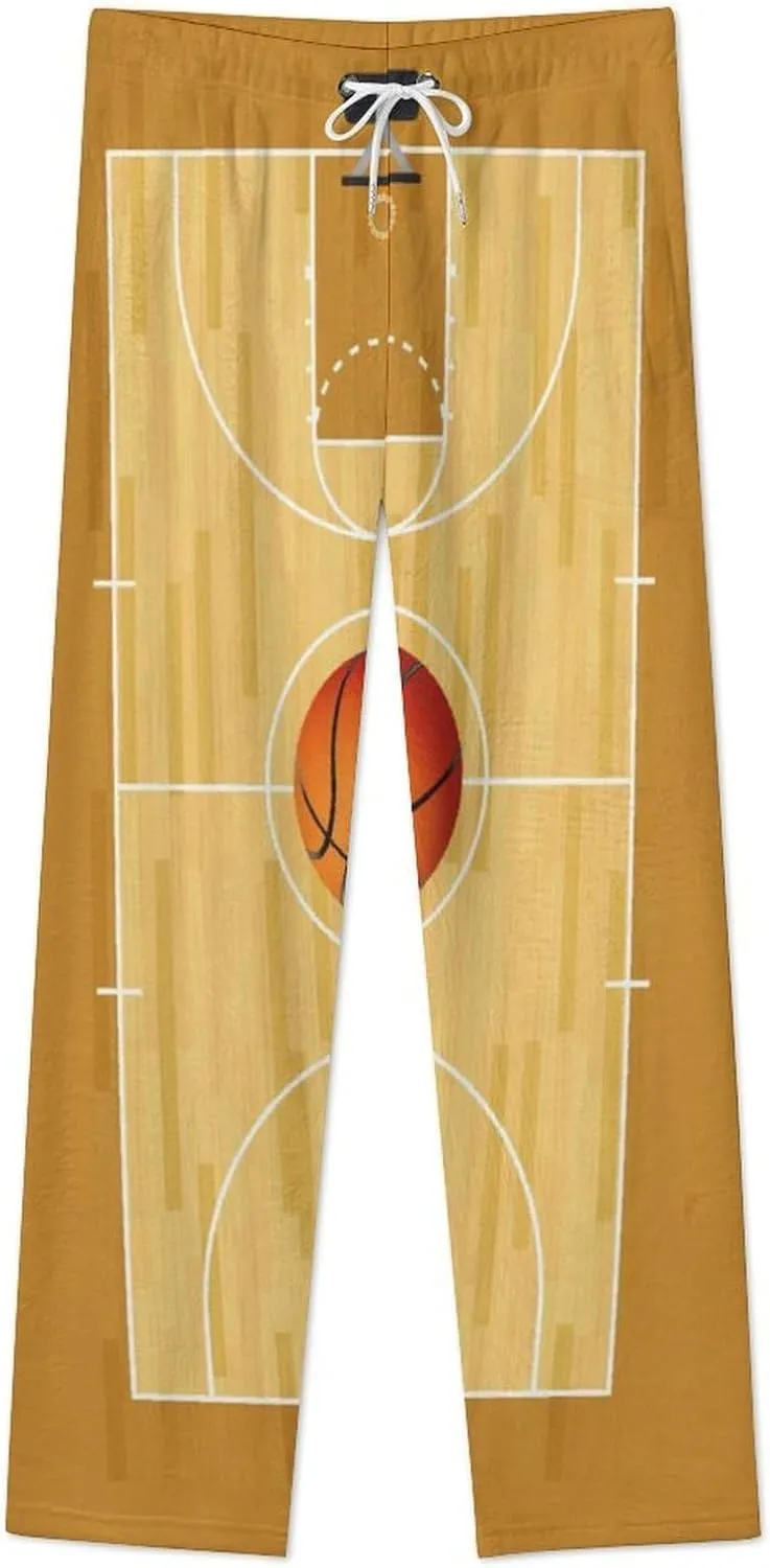 Basketball Court with Basketball Women's Flannel Pajama Pants Fleece Lounge Sleep Bottoms PJ