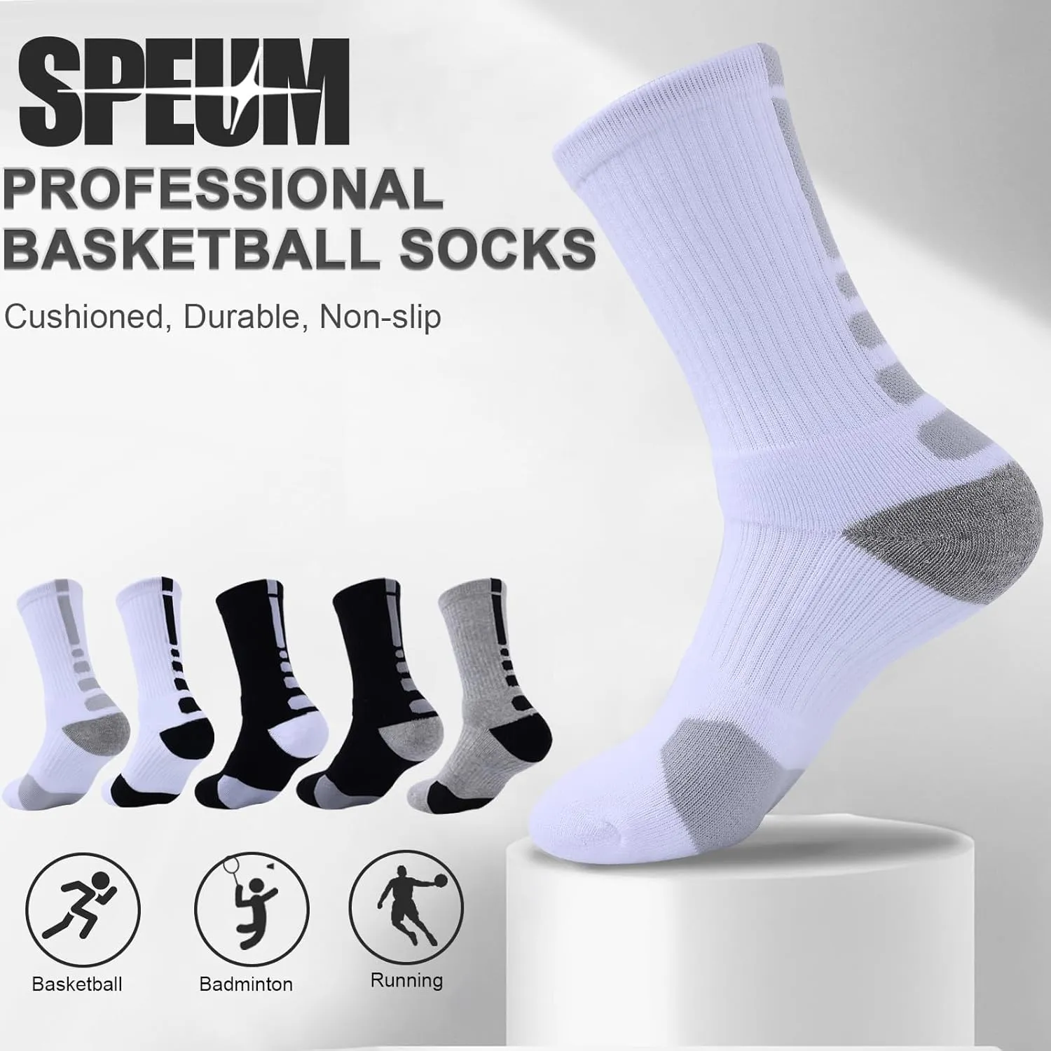 Basketball Socks for Men,Performance Cushioned Men's Athletic Crew Socks with Arch Compression for Basketball Sports