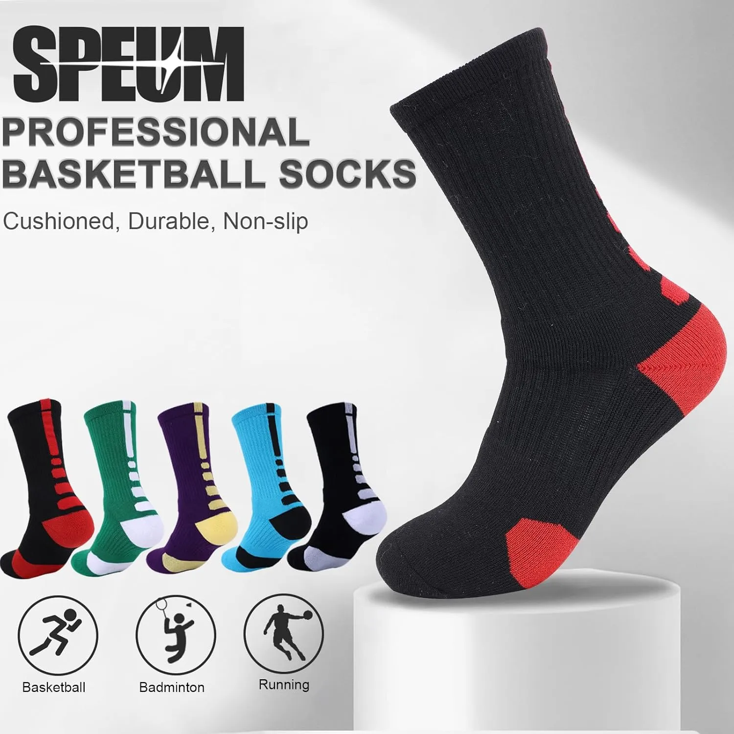 Basketball Socks for Men,Performance Cushioned Men's Athletic Crew Socks with Arch Compression for Basketball Sports